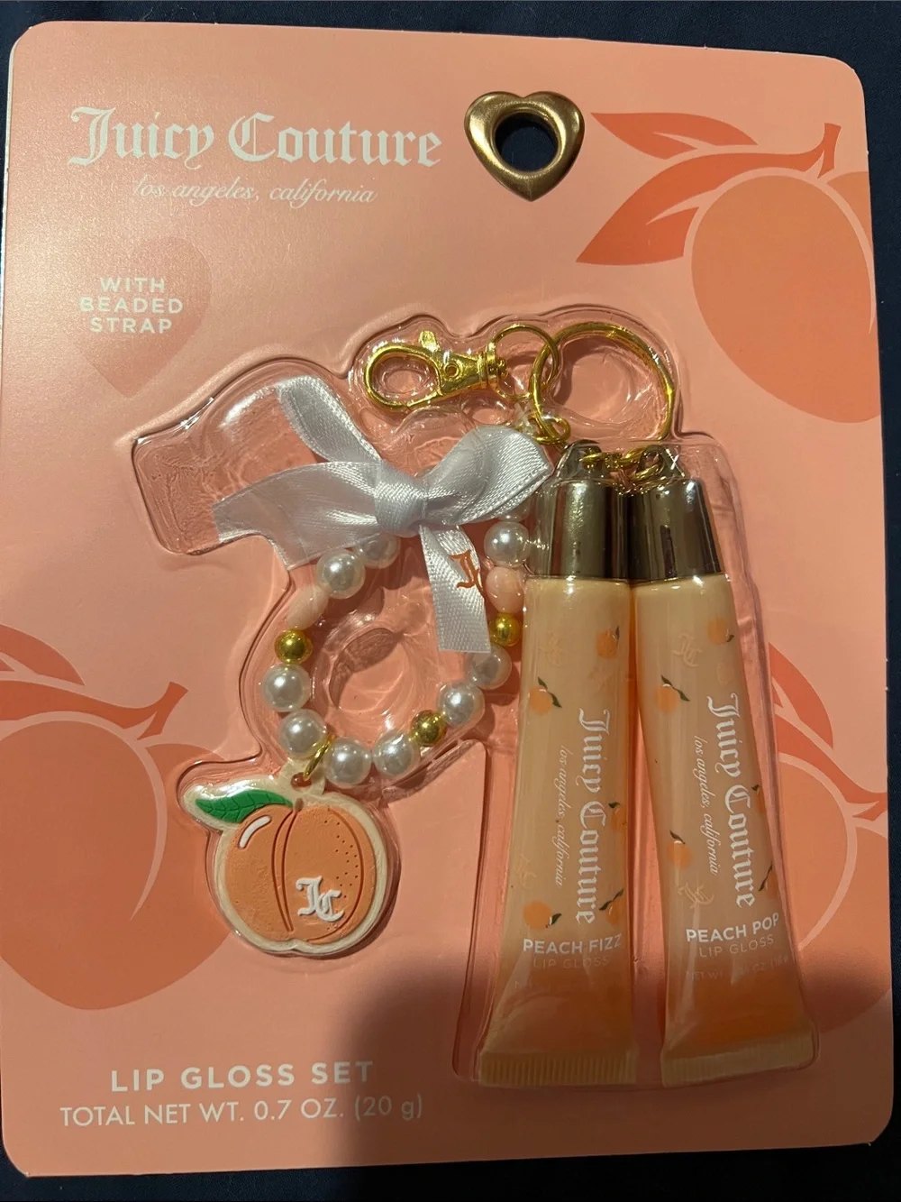 Juicy Couture Peach Lip Gloss Duo with Beaded Charm - Peach